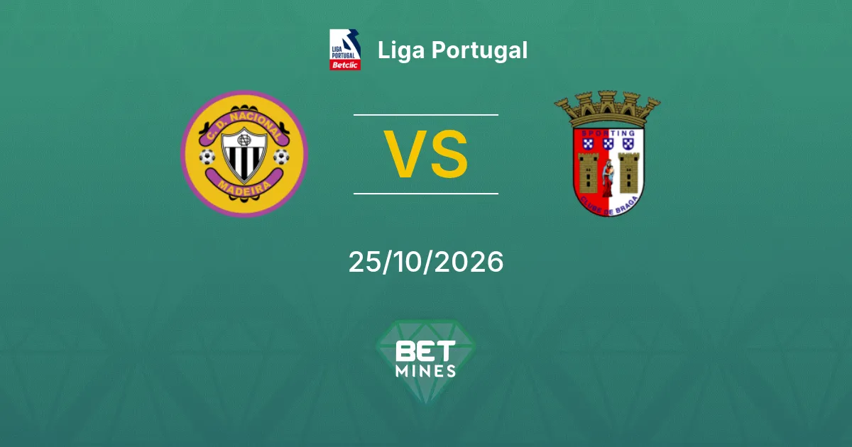 Nacional x Sporting Braga Palpite: prévia e análise da partida | Liga Portugal 25-10-2026