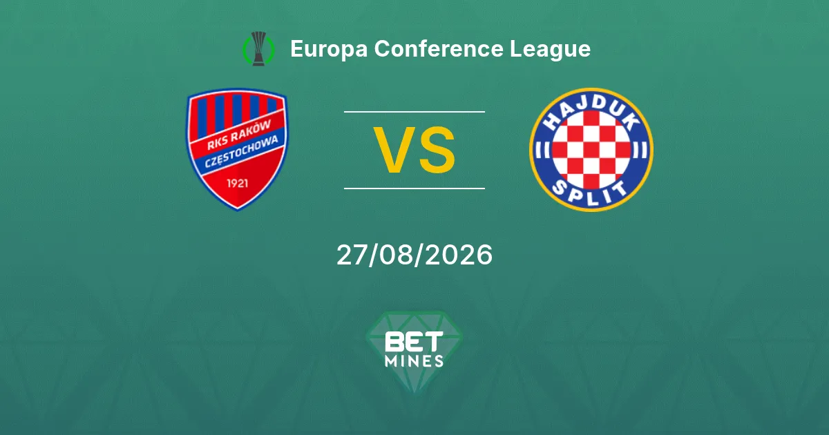 Palpite Raków Częstochowa x Hajduk Split: Prévia e análise da partida | Liga Conferência Europa 27-08-2026