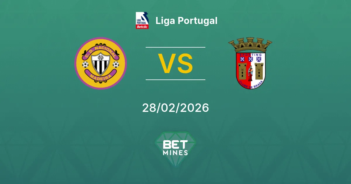 Nacional - Sporting Braga, 28/02/2026: palpites, odds e horário do jogo ...