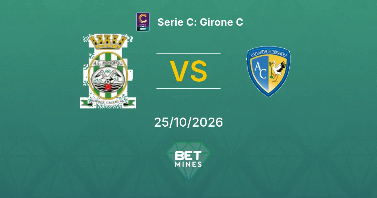 Monopoli vs Audace Cerignola Pronostic : avant-match et analyse | Serie C : groupe C 25-10-2026
